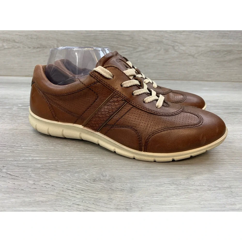 ECCO Women's Brown Leather Lace Up Sneakers Low Top Casual Comfort Shoes